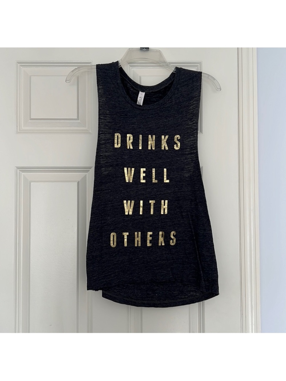 Bella Canvas Black Tank Top with Gold 'DRINKS WELL WITH OTHERS' Print